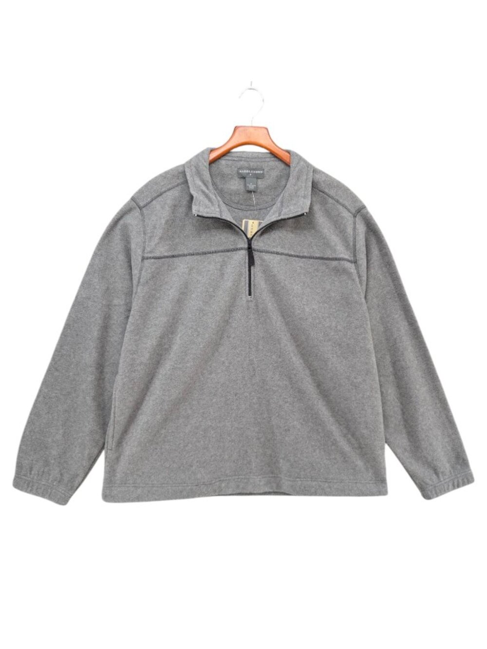Saddlebred 1/4 Zip Fleece Sweater Mens Heather Grey Long Sleeve Pockets Size XL